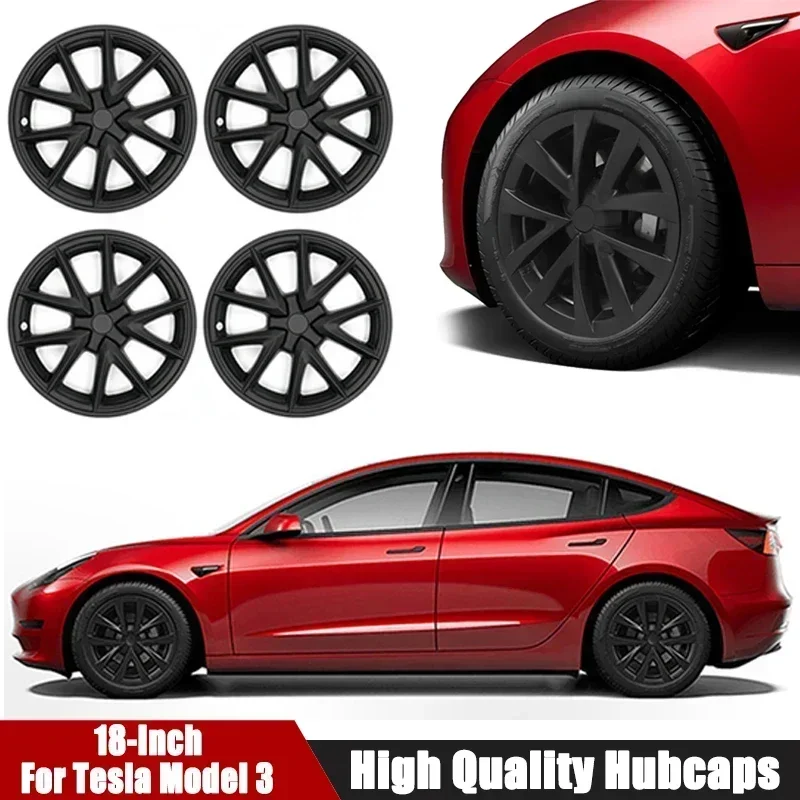 4PCS HubCap Performance Replacement for Tesla Model 3 Wheel Cover 18Inch Automobile Hub Cap Full Rim Cover Accessories 2019-2023