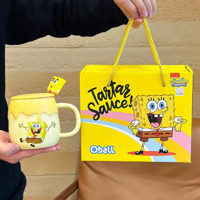 

SpongeBob SquarePants Big Star Cartoon Cup High Beauty Couple Ceramic Mug with Lid Spoon Water Cup Children's Birthday Gift