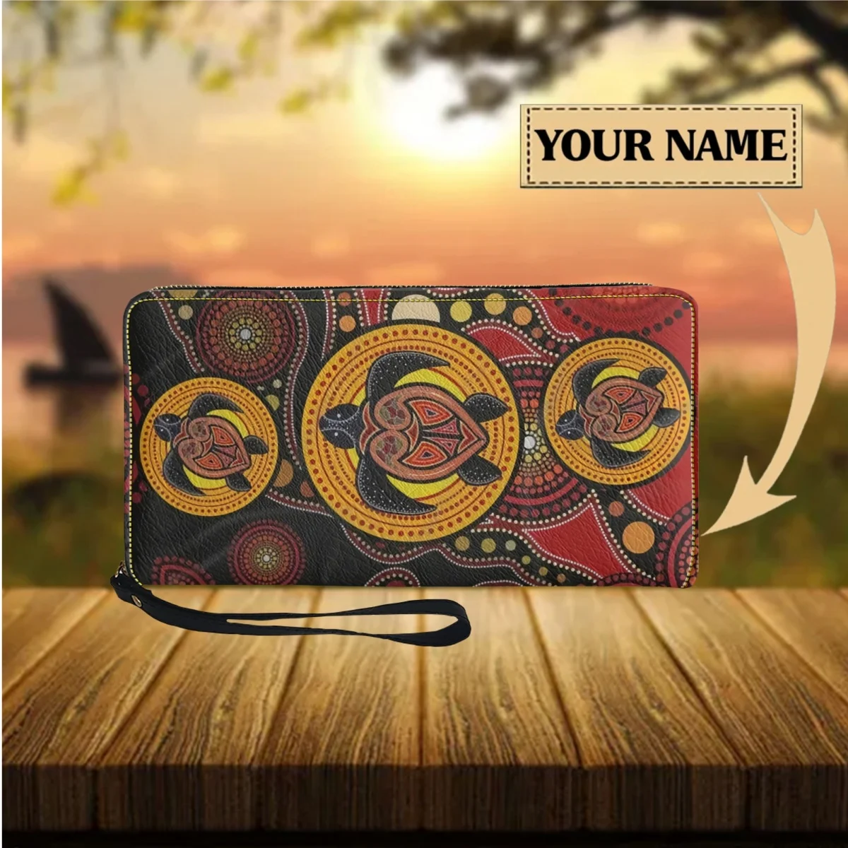 Women Wallets Aboriginal Australia Indigenous Turtles Design Luxury Leather Card Holder Travel Long Female Purse Coin Bag Cluth