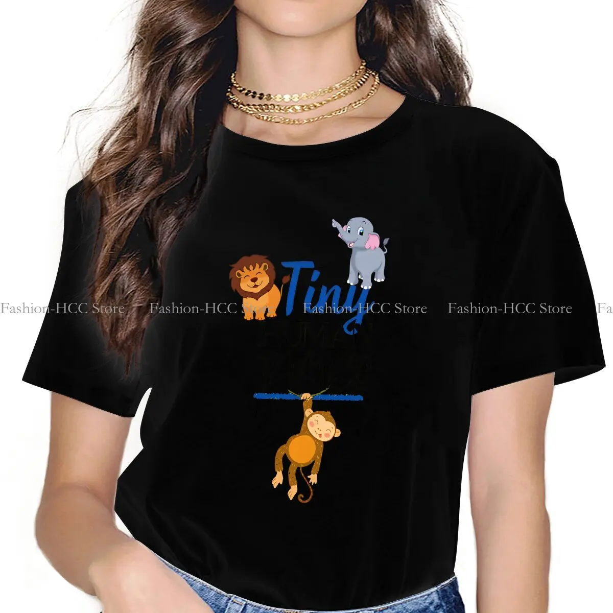 Apen Polyester T-Shirts Kleine Menselijke Tamer Personaliseren Heren T-Shirt Grappige Kleding