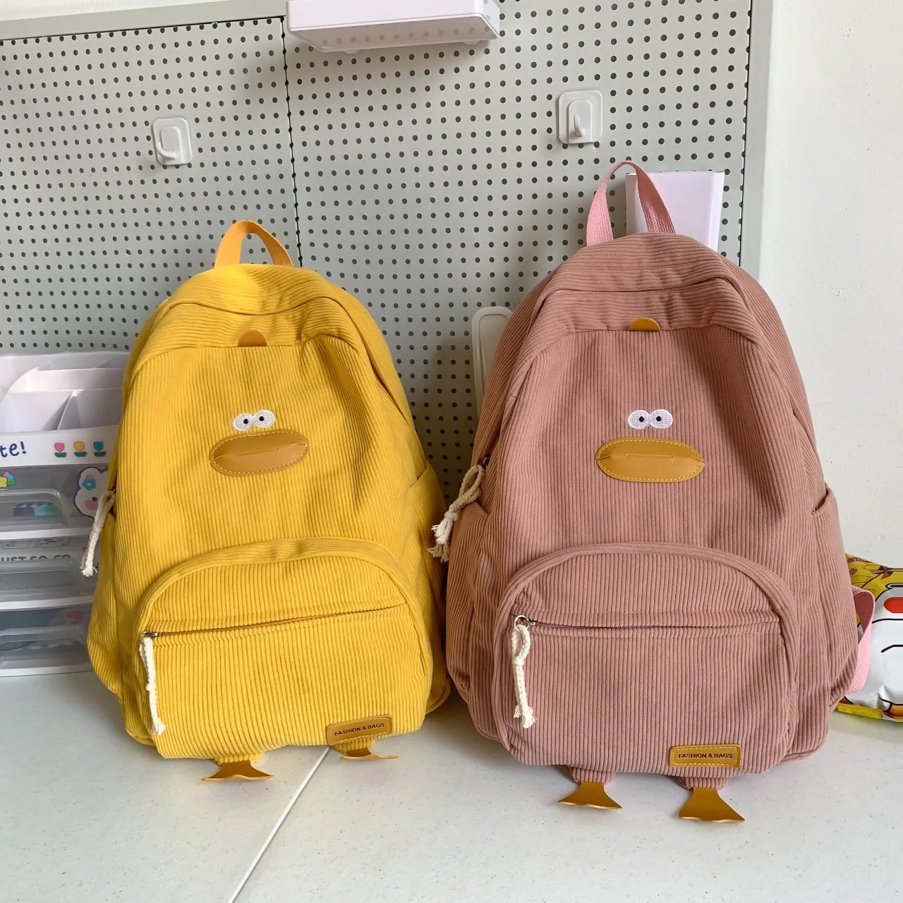 Corduroy Backpack Large Capacity Double Shoulder Bag for Women Girls Cute School Bag  Style Primary And Middle School St...