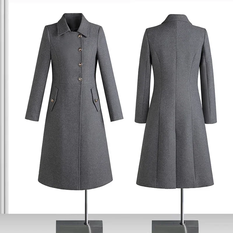 

Professional woolen coat women's winter long style hotel front desk reception woolen jacket sales office jewelry store work