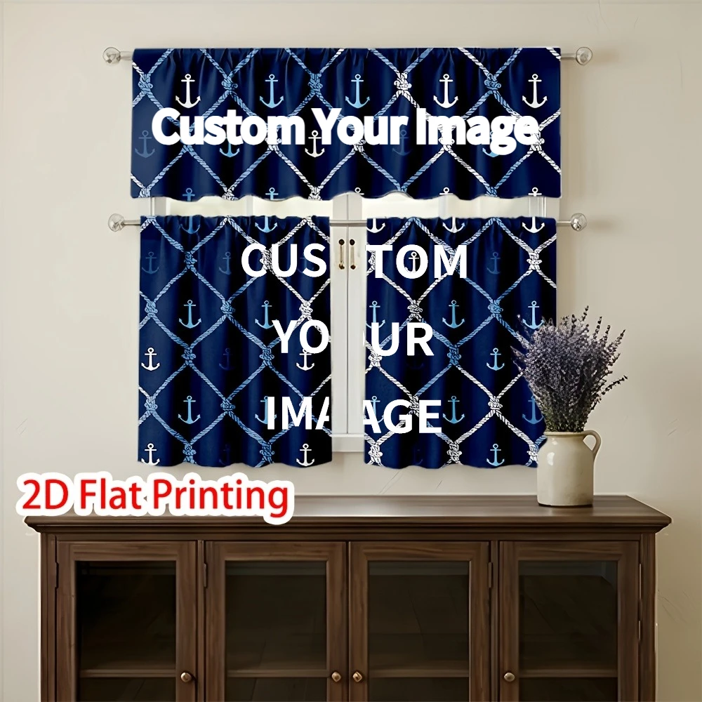 3pcs (Include 1 Valance + 2 Panels) Custom Polyester Curtains with Design, Rod Pocket, Suitable for Bedroom, Kitchen, Home Decor
