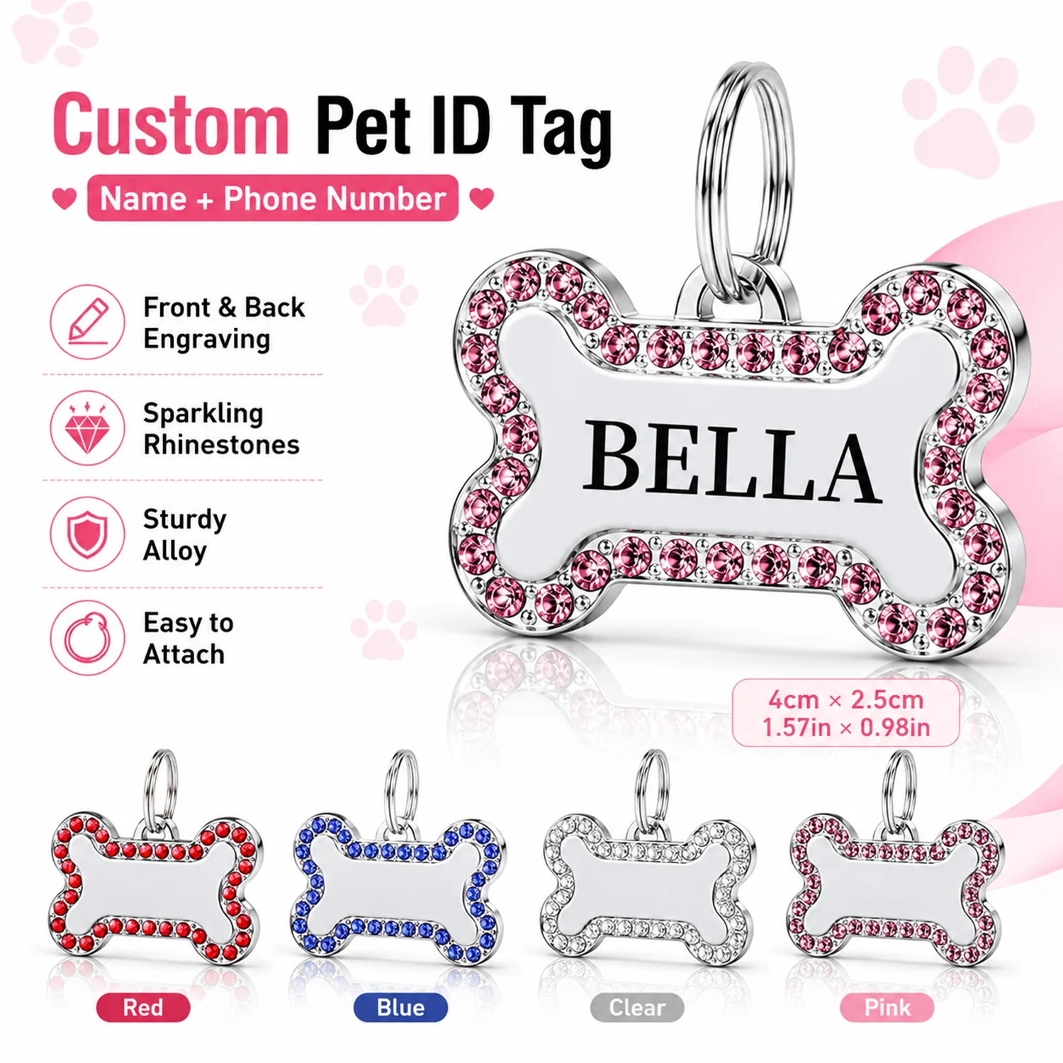 Custom Text Dog Tag Customized Name Pets Tag Bone Shape Laser Engraving Alloy Collar Pendant Personalized Name Dog Tags