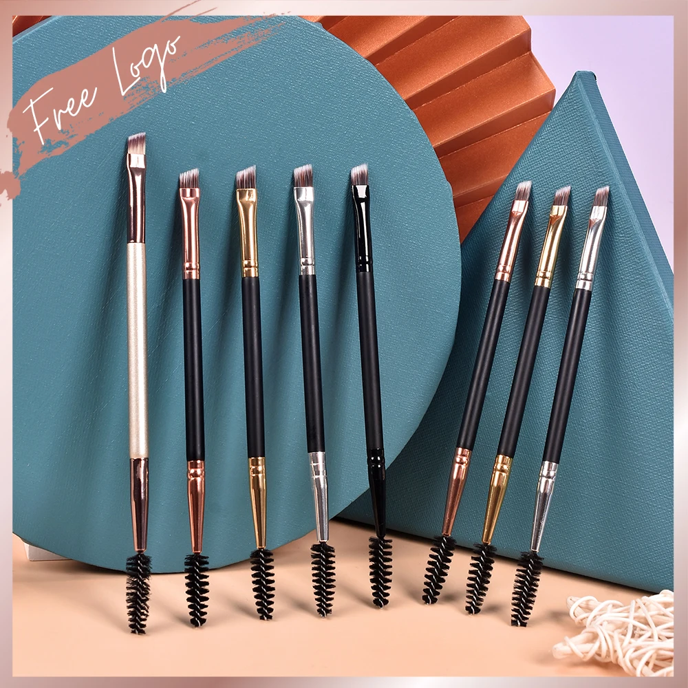 Custom Logo Double Ended Eyebrow Brush & Spoolie Angled Brow Brush for Precision Application & Blending of Eye Brow Makeup Tool