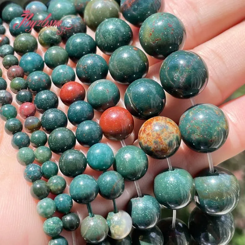 Round Smooth Bloodstone  Heliotrope Natural Stone Beads 15 inches for DIY Accessories Charms Necklace Bracelets Jewelry Making