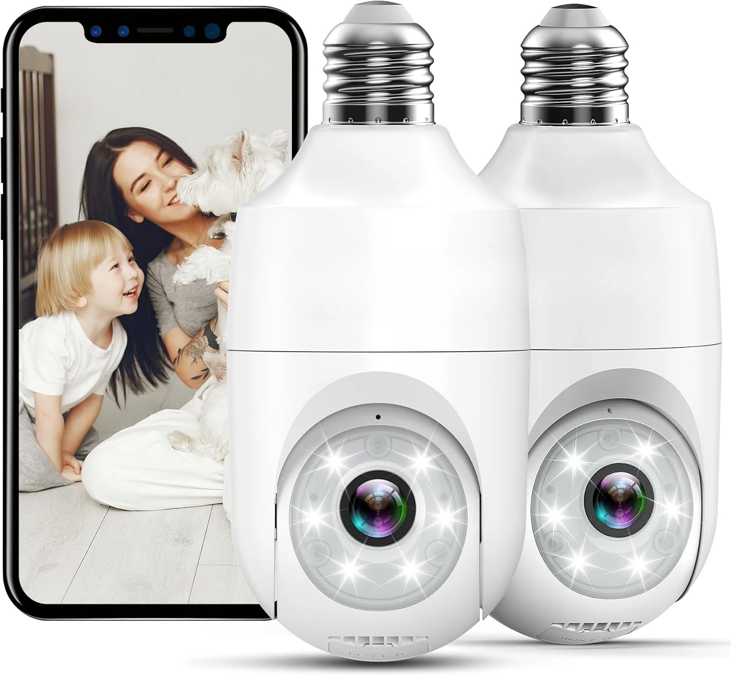 Câmeras de Segurança Sem Fio, Exterior e Interior, Segurança Doméstica, 2PCs-2.4G Hz, Detecção de Movimento 360 °, 2K