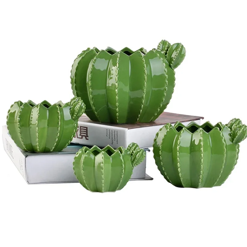 Hot New Cactus Ceramic Flower Pot Creative Plant Sculpture Craft Decoration Succulent Plant Pot Home Decor Accessories Groot