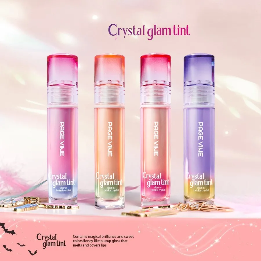 Viral Crystal Glam Lip Tint Hydrating Lip Oil Water Light Lip Gloss Non-Stick Cup Pure Desire Lipstick