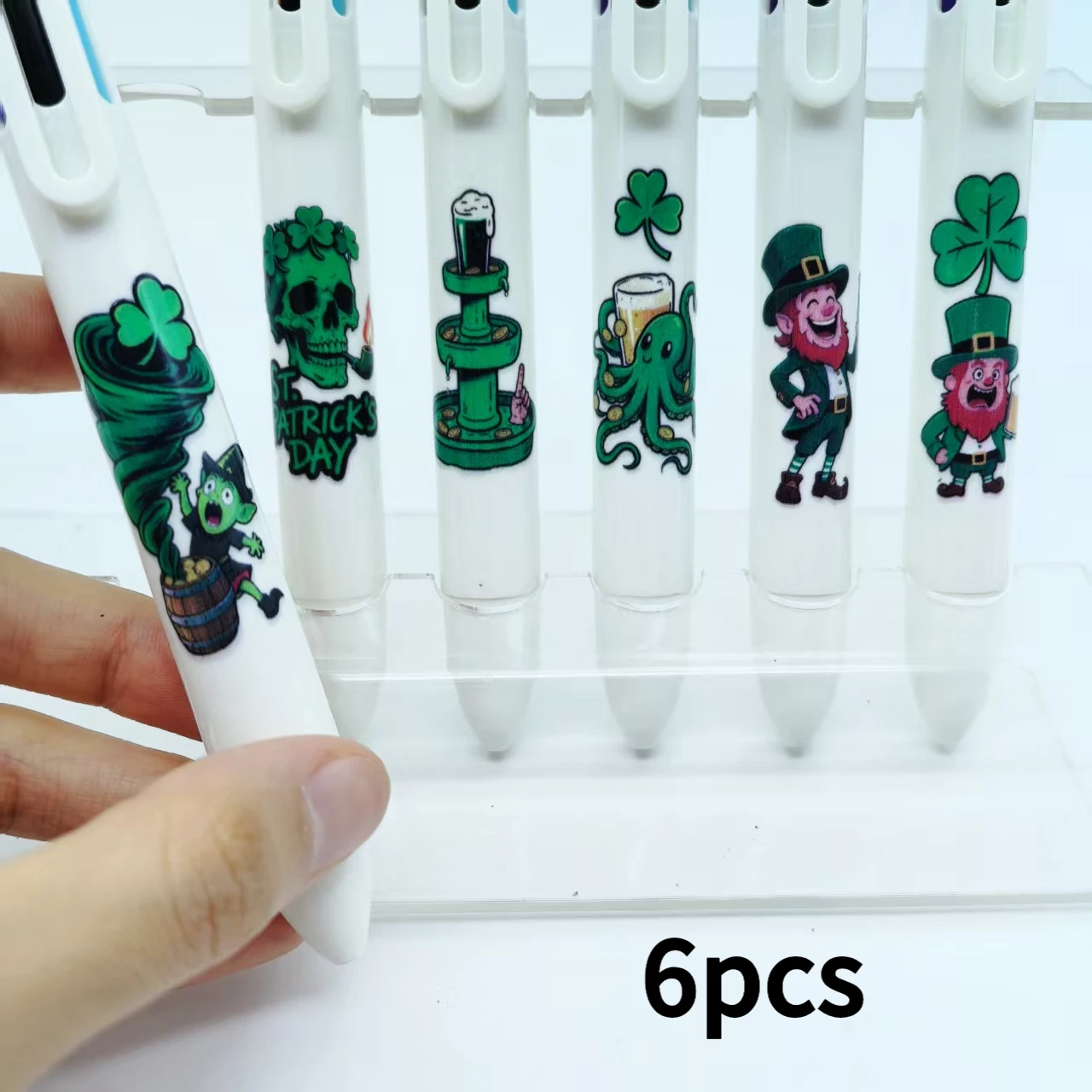

6pcs St. Patrick's Day Cloverleaf Ballpoint Pen Lucky Festival Press Gift Pen