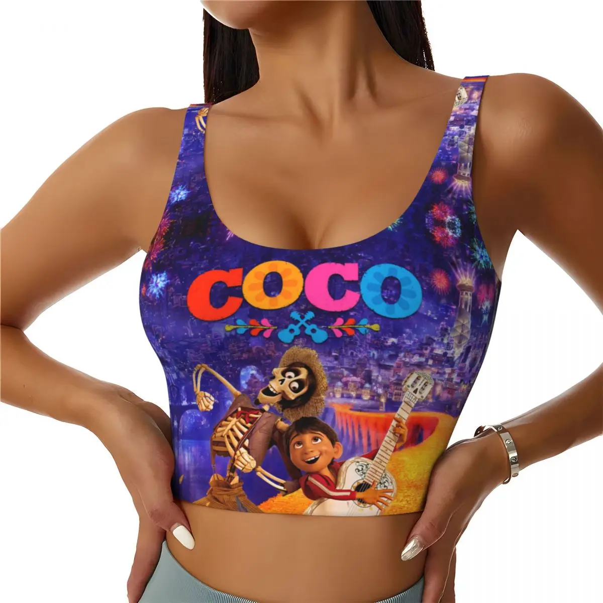 Custom Women Coco Anime Sports Bras High Impact Gym Workout Running Crop Tank Tops