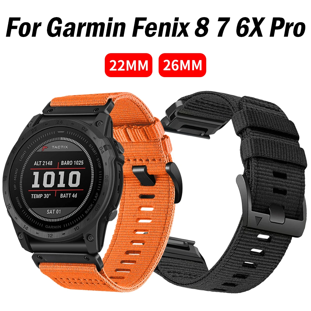 QuickFit 22mm 26mm Nylon Strap for Garmin Fenix 8 47 51mm Band for Fenix 7 7X 6X Pro forerunner 970 965 Bracelet Watchband
