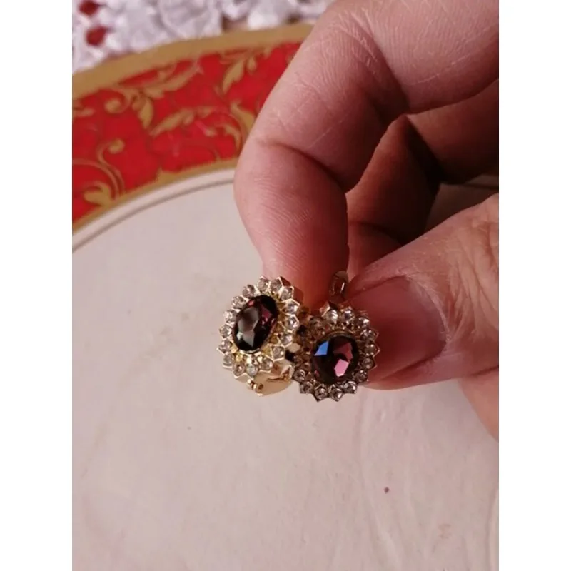 Elegant Gold Color Inlaid Red Zircon Stones Drop Earrings for Women Trendy Bridal Engagement Wedding Dangle Earrings Jewelry