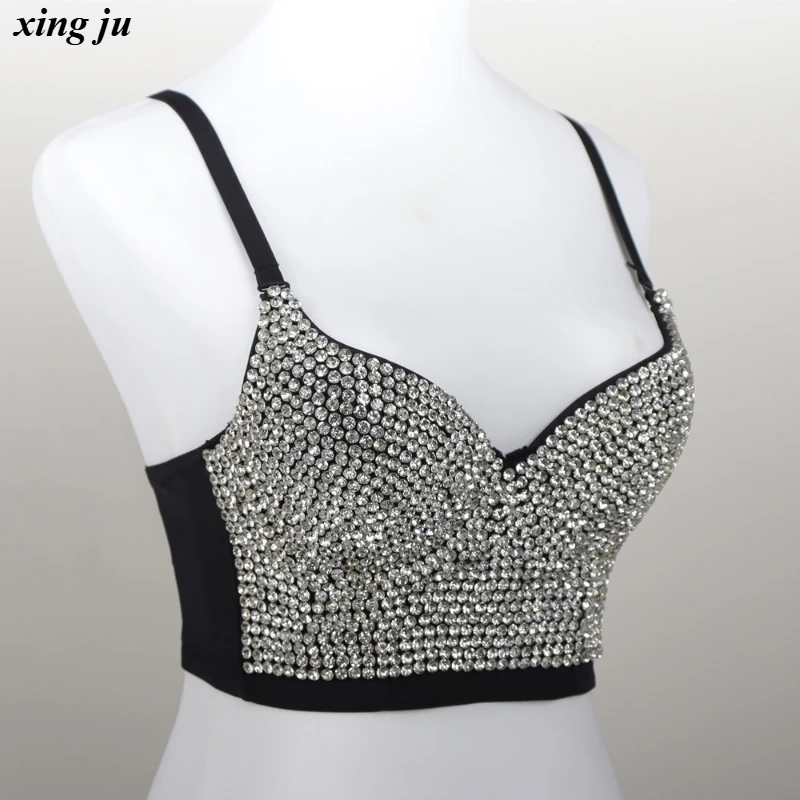 شينغ جو حفلة أنثى الهيب هوب حجر الراين عارية الذراعين سترة قصيرة المرأة ملابس رقص الجاز مثير فتاة ساخنة الرسن القمم المغني المرحلة ارتداء #3