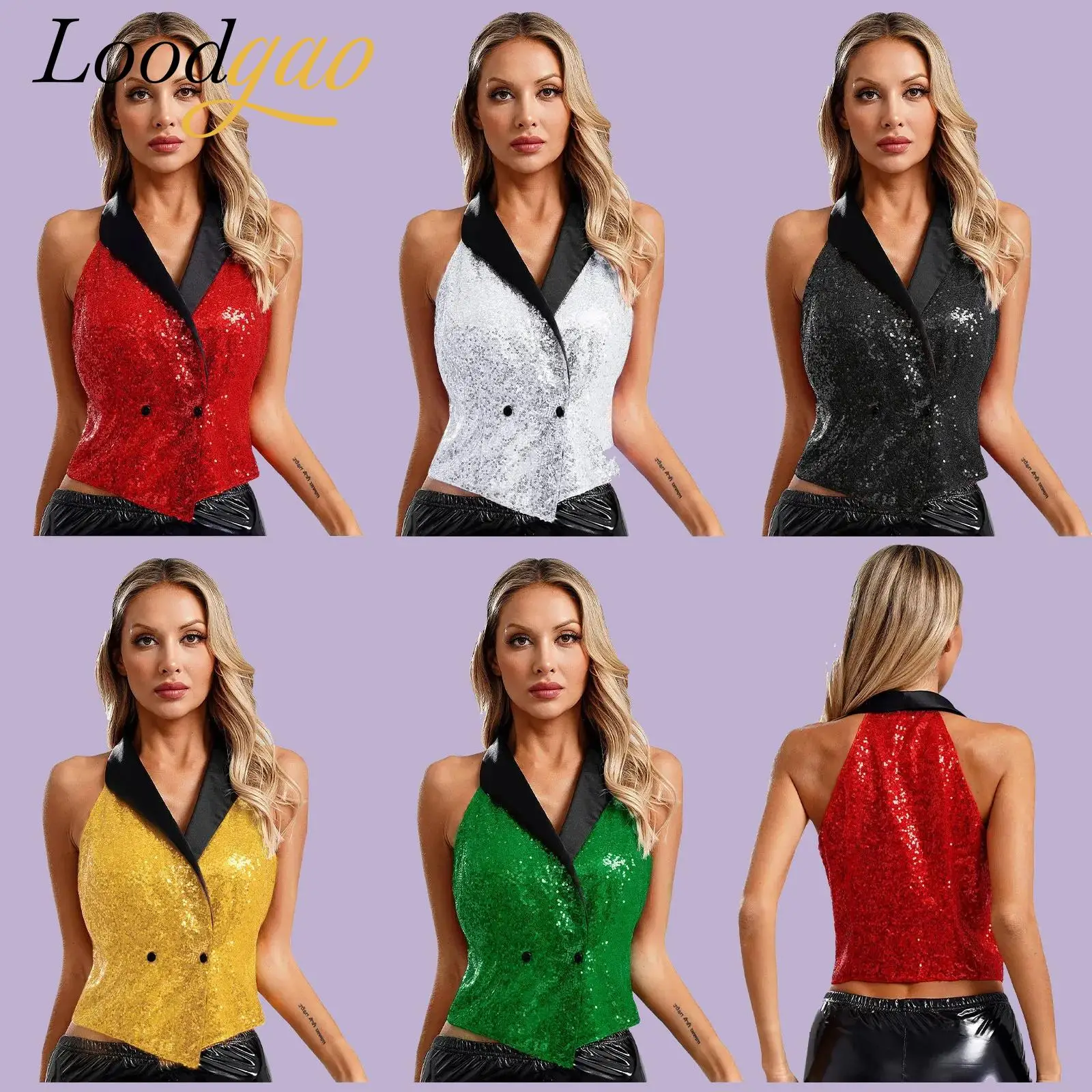 

Women's Glitter Sequin Suit Vest V-neck Sparkly Sleeveless Dressy Waistcoat Hip Hop Rave Music Festival Jazz Dance Costume Mujer