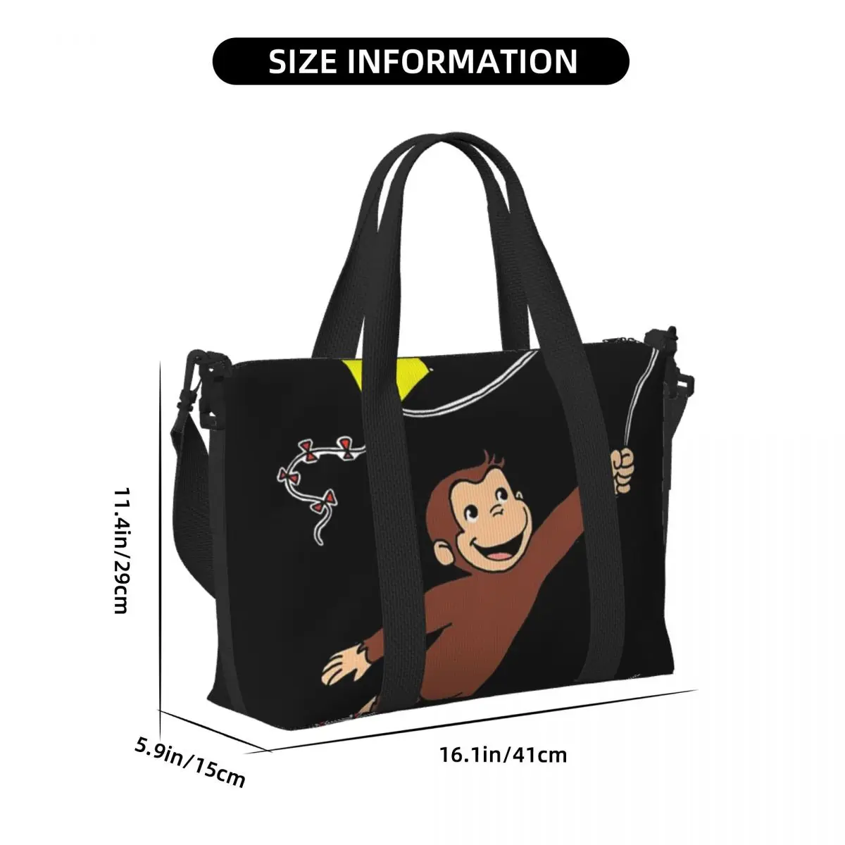 Custom Curious George - Flying Kite Beach Travel Bag Large Capacity Tote Bags for Gym Sport Women Shopping Duffle Shoulder Bag