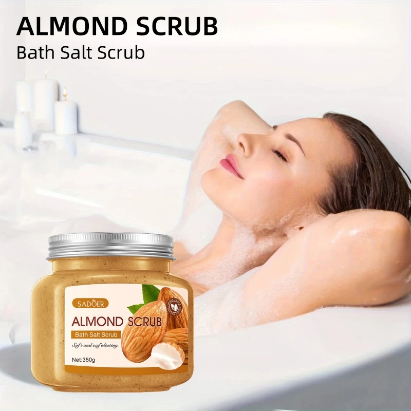 Almond Scrub 350g - Hypoallergenic Exfoliating Wipe for All Skin Types, Alcohol-Free, Rich in Walnut Shell Powder, Glycerin, Etc., Suitable for Dry and Dull Skin, Deeply Cleans Pores, with Almond Fragrance, Unisex, Suitable for Adults.