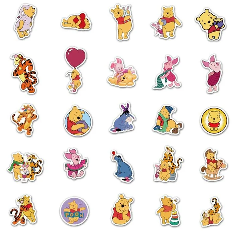 Pegatinas de Disney Winnie the Pooh para niños, 50 piezas, pegatinas de Anime para equipaje, cuaderno, álbum de recortes