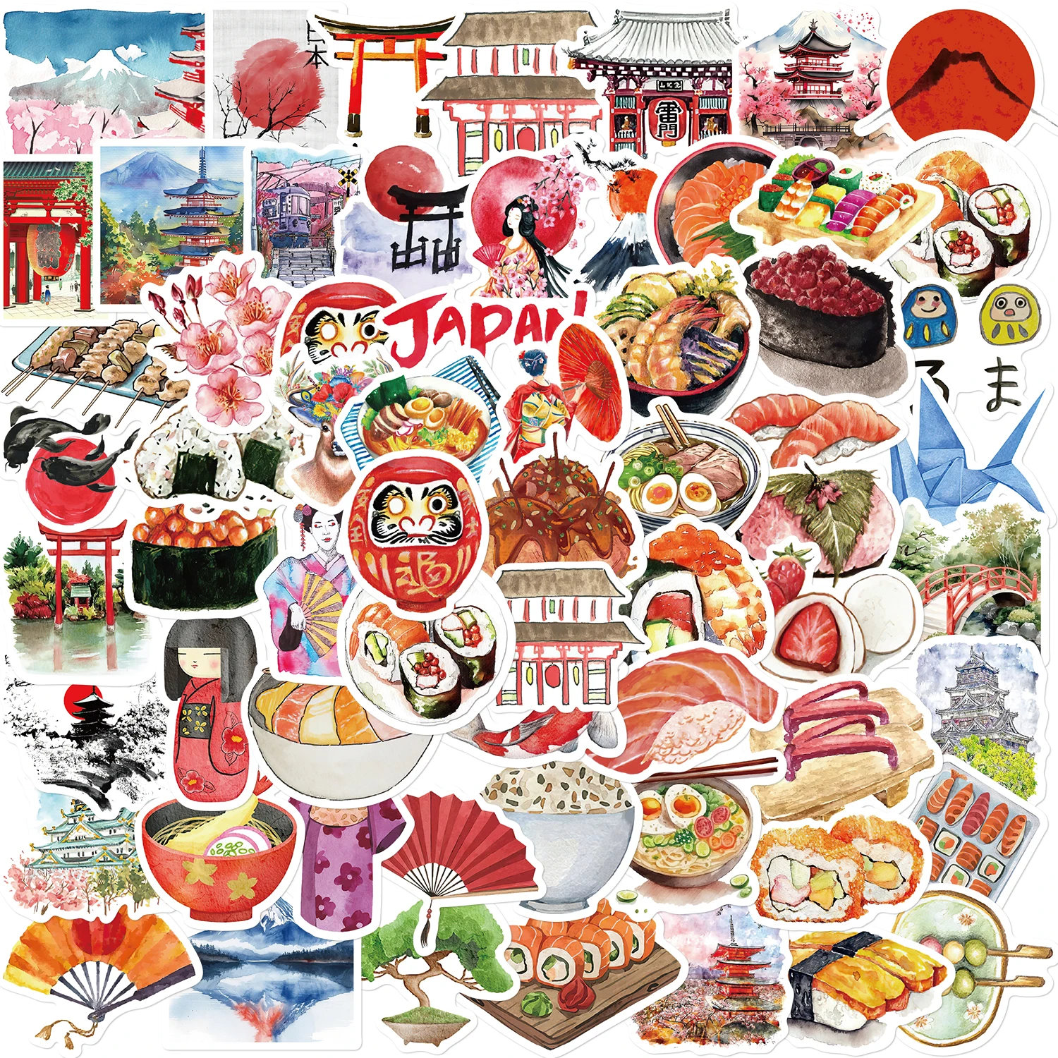 สติกเกอร์ลายอาหารสไตล์เรโทรญี่ปุ่น 64 ชิ้น วัสดุทำมืออย่างประณีต สำหรับตกแต่งเคสมือถือและแล็ปท็อป