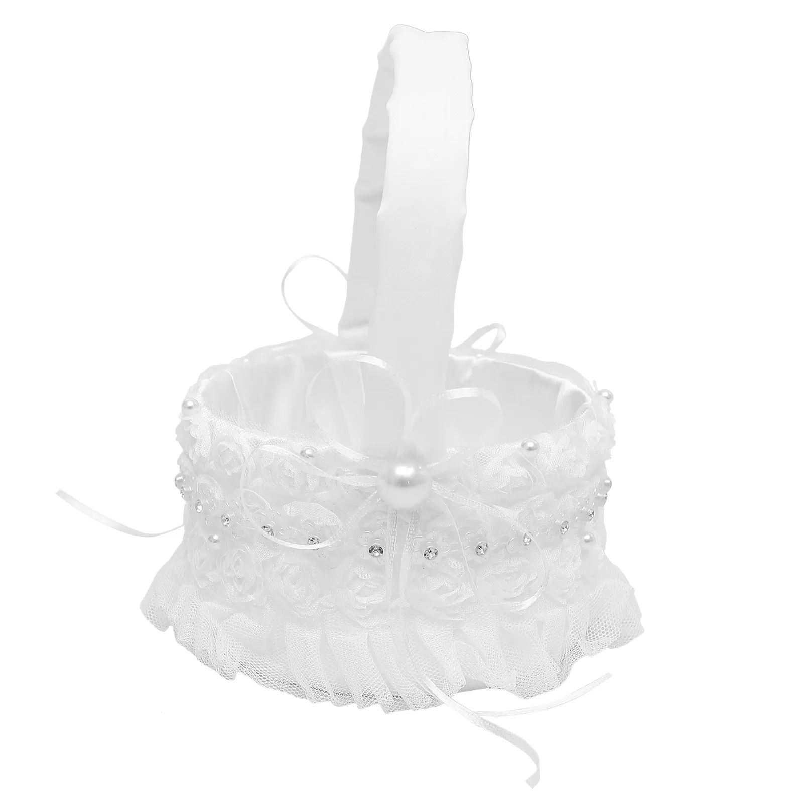 

Rose Gold Flower Girl Basket Satin Plastic Lace Wedding Petal Holder Bride Gift Container Baskets White Storage