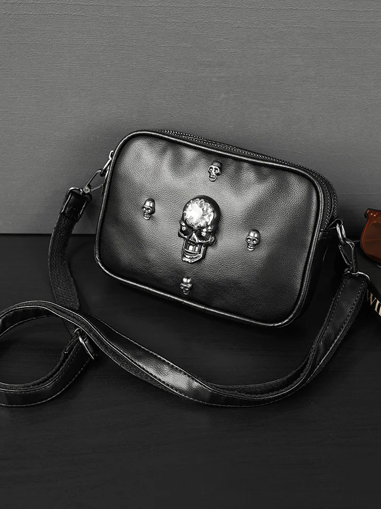 Minimalist skull Shoulder Bag Retro Male PU Leather Crossbody Bags Men's Small Messenger Bag for Men Suitable for Daily Use