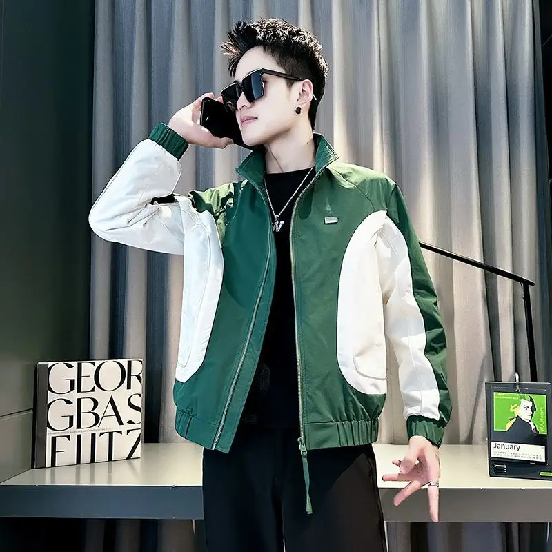 

Sli Men's Jaet Spring Autumn Trendy Color Blo Outerwear Faionable Streetwear Stand Fit Long Sve Youth