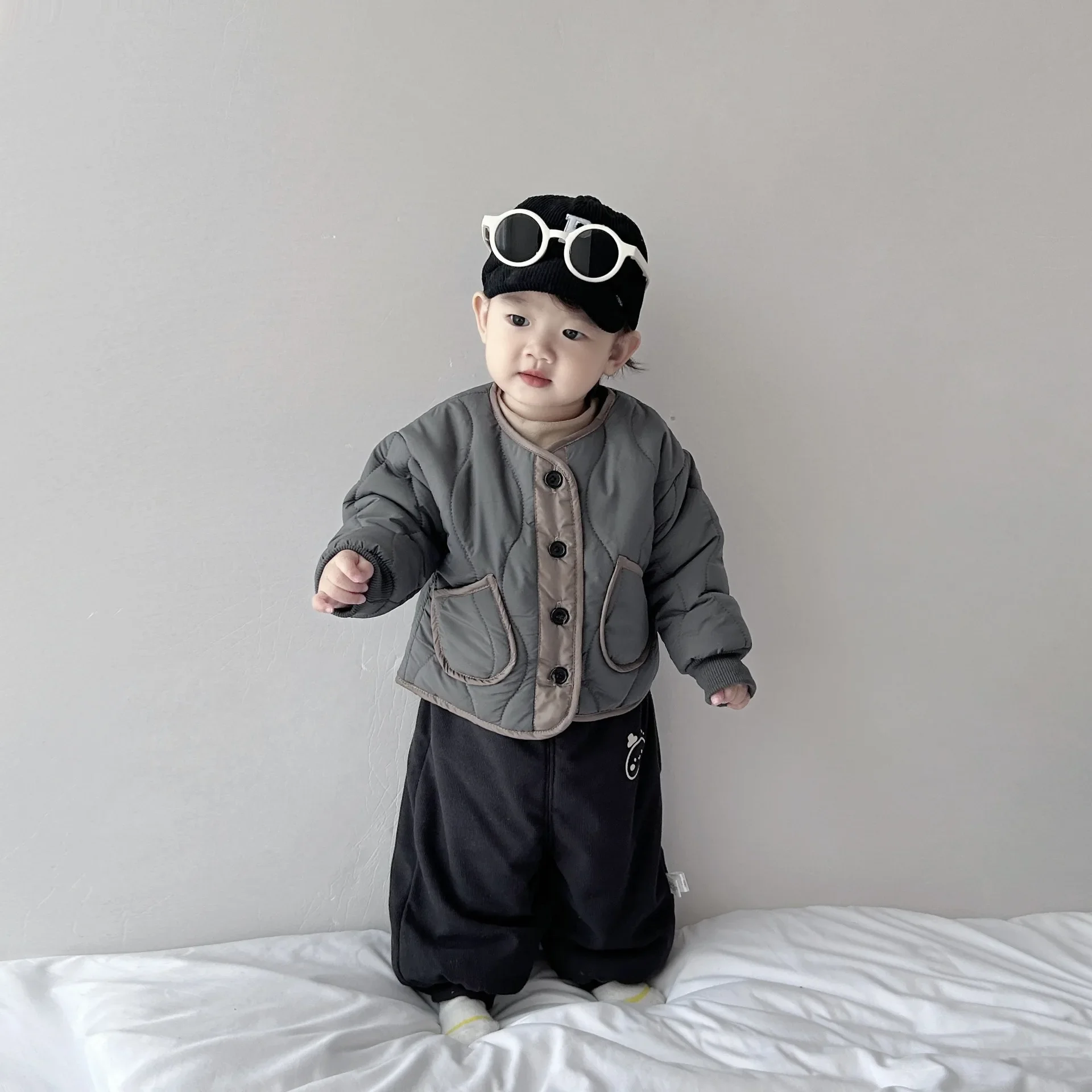 Baby Clothes Korean Style Winter Coat Handsome Warm Cotton-padded New Fashionable Casual Simple Solid Color Kids Warm Coat