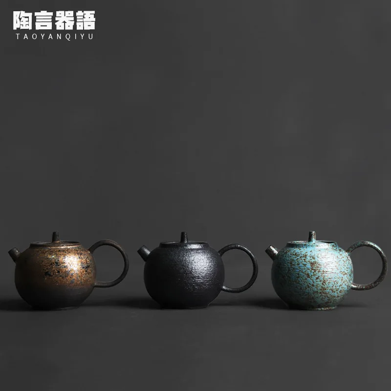 Jingdezhen Japanese-style ceramic black gold teapot retro kiln baked stoneware personality handmade personal tea single pot