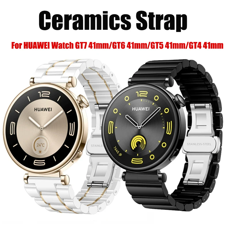 18mm Ceramics Strap for Huawei GT7 41mm/GT5 Pro 42mm,Replacement Stainless Steel Buckle Watchband for GT4 41mm/GT5 41mm/GT6 41mm
