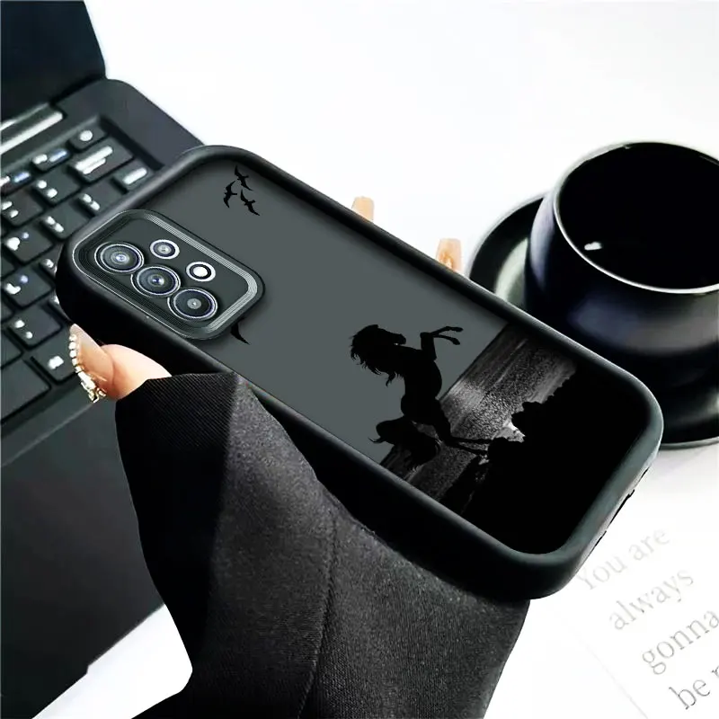 Horse Black Phone Case for Samsung A03 A04 A05 A21S A23 A33 A34 A35 A50 A53 A54 A55 A71 A73 5G Protection Silicone Cover Coque
