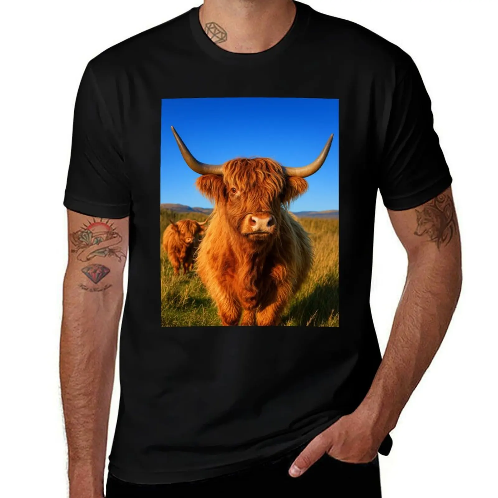 

Футболка Majestic Highland Cow in Golden Light, роскошная футболка для мальчика, хлопковая мужская футболка