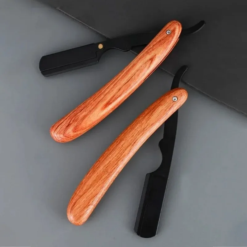 수염 면도기 로즈우드 접이식 스테인레스 스틸 수염 면도기 얼굴 면도 남성용 휴대용 접이식 면도기