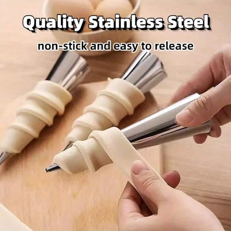 17Pcs Cream Horn Baking Pastry Tool Stainless Steel Spiral Croissants Molds Conical Tube Cone Roll Moulds Cake Bread Mold