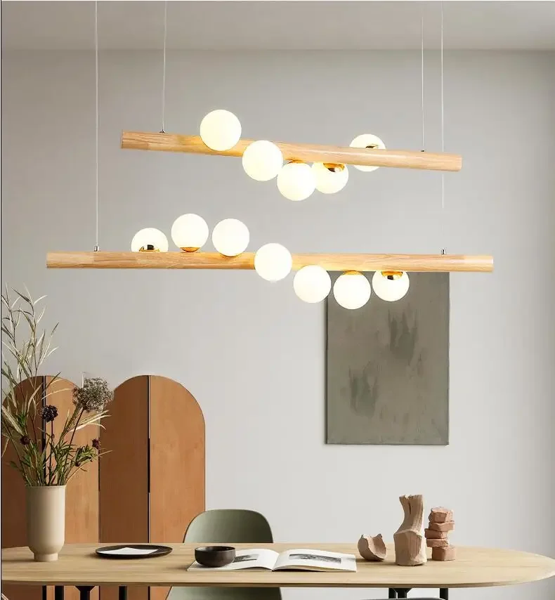 

YEBMLP Log Restaurant Light Indoor Dining Table Hanging Lamps Parlour Wooden Body Chandelier Kitchen Island Lights Pendant Lamp
