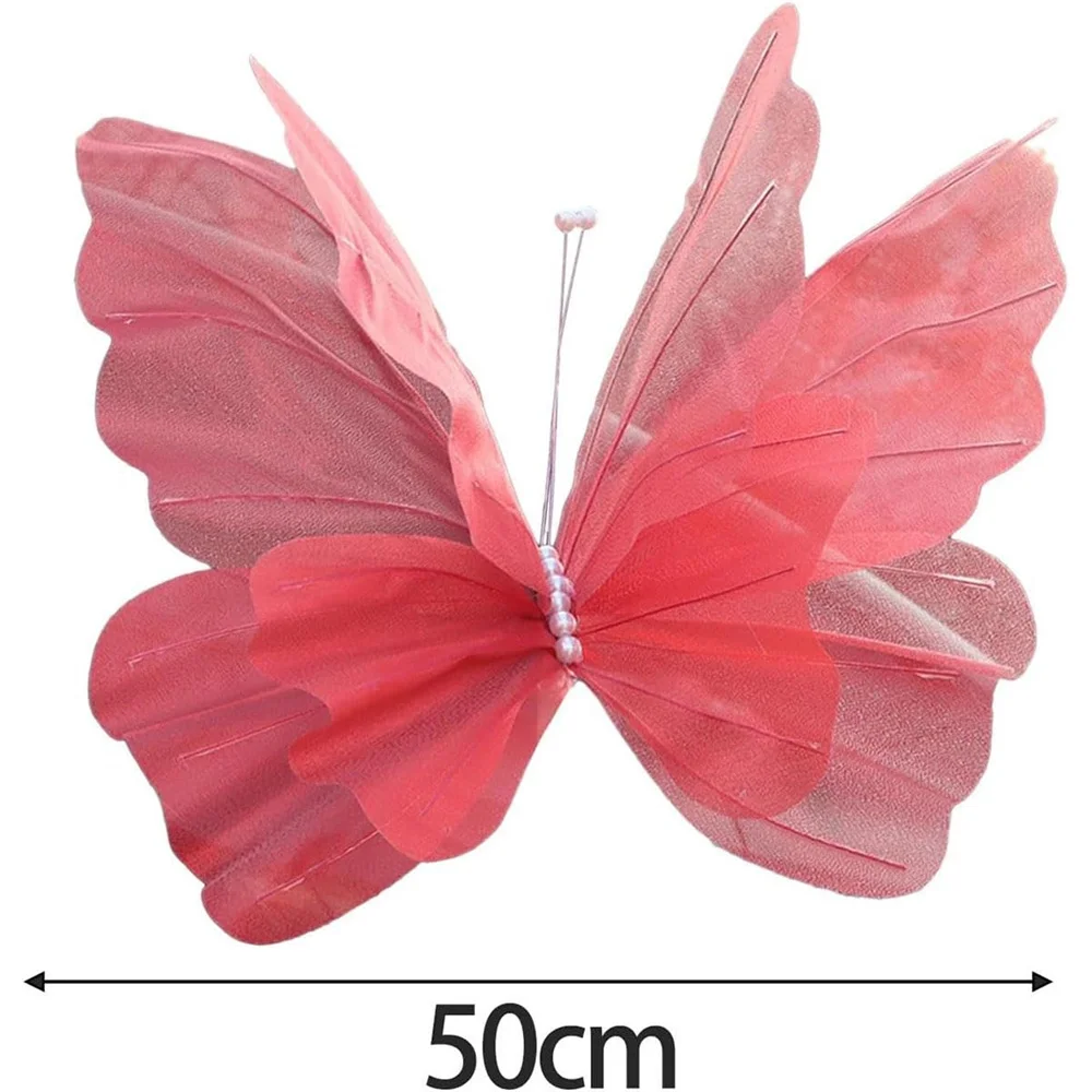 50cm Artificial Butterfly Gauze 3D Silk Yarn Butterfly Outdoor Display Giant Wedding Party Decoration Crafts Fake Butterfly