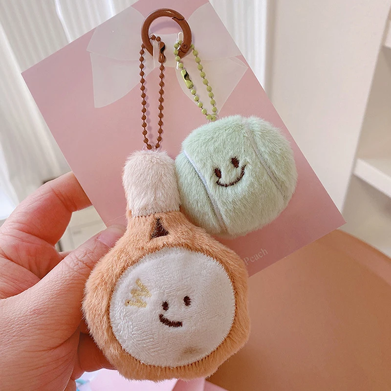 Fashion Racquet Accessories Plush Table Tennis Chain Keychain For Sport Lovers Gift Tennis Billiard Doll Bag Pendant Car Keyring