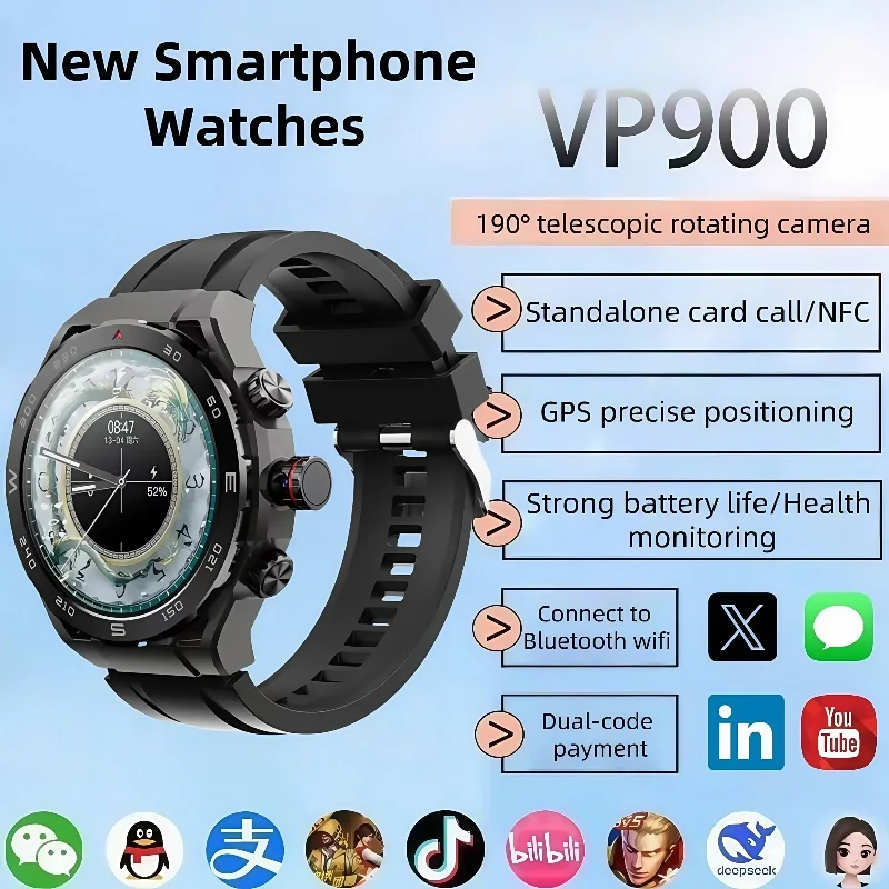 

Смарт-часы 2025 года, GPS-навигация, AMOLED HD-экран, фитнес, 4G, SIM-карта, камера, видеозвонок, водонепроницаемый