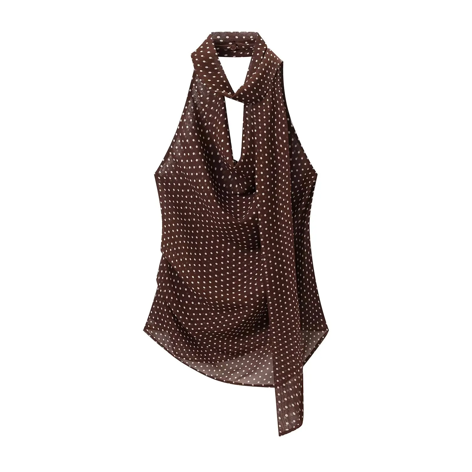 Willshela Women Fashion Dot Printed Backless Lace Up Pleated Tops Vintage Halter Neck Sleeveless Female Chic Lady Tops