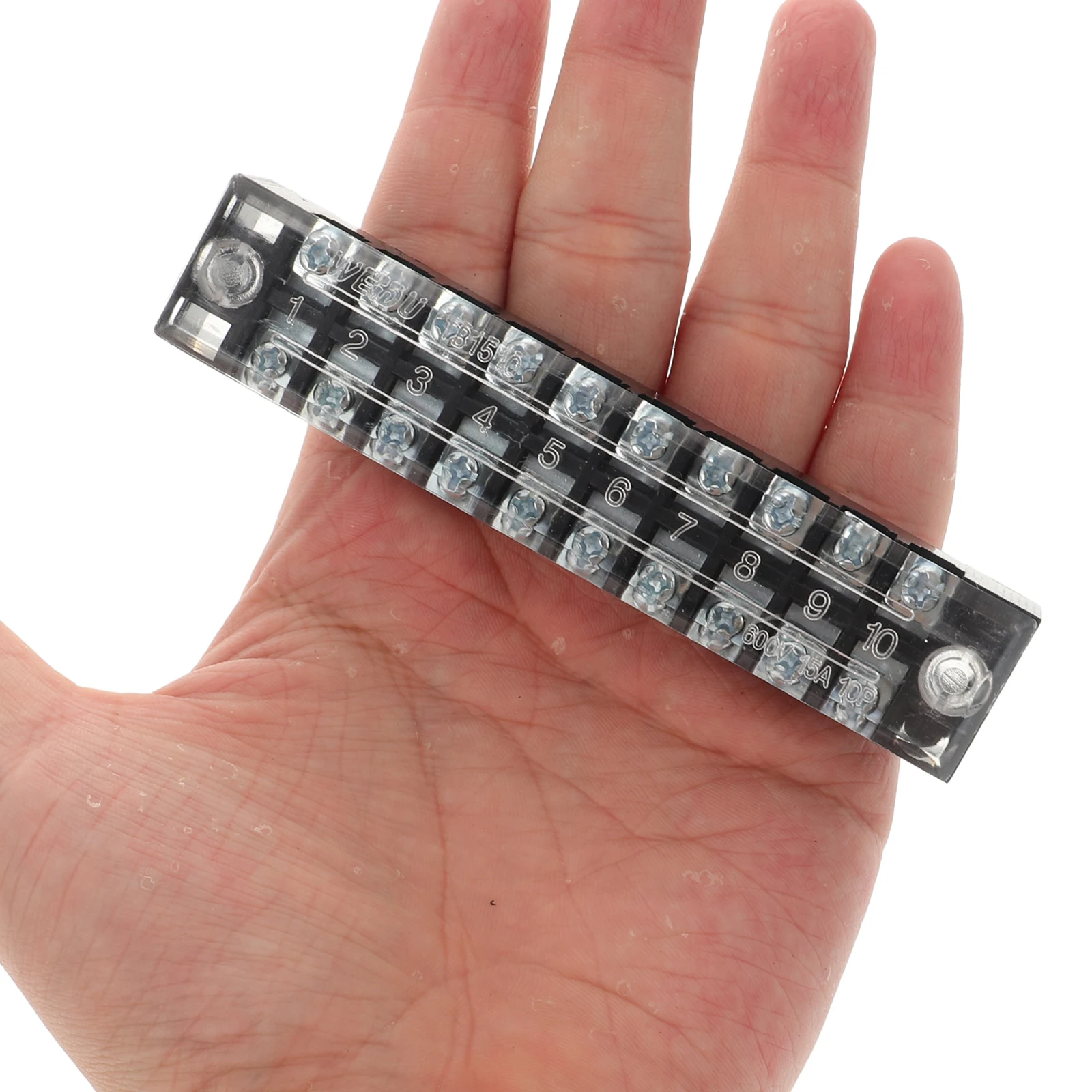 

10-position Dual Row Terminal Block 15A Wire Connector Insulated Screw Barrier Fixed Board Home Circuit Machine Connector Clear