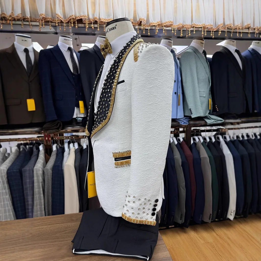 Bespoke Wedding Suits for Man 2 Pieces Blazer Pants for Groom Shawl Lapel One Button Appliques Modern Customized Business Office