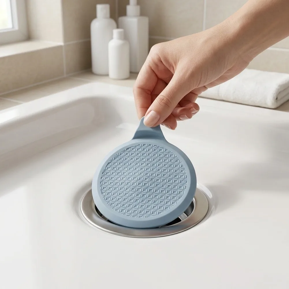 Set of 3 Reusable Silicone Drain Stoppers for Bathroom Sink and Shower with Suction Seal and Smell Blocking Design