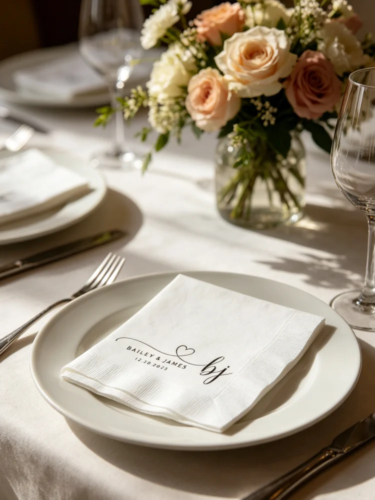 

Personalized Custom Printed Cocktail Napkins Names Date Monogram Disposable Paper Beverage Dinner Napkins Wedding Rehearsal