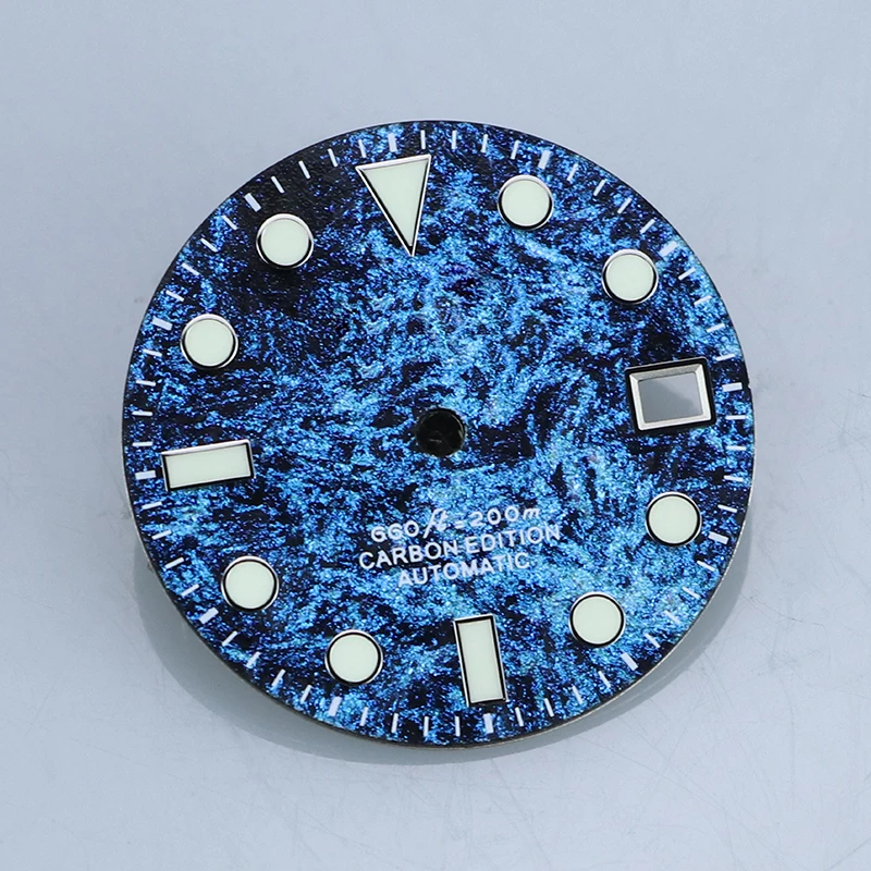SEAGIS NH35 Dial 28.5mm Gradient Color Carbon Fiber Dial YM Index Blue/Green Luminous Custom Logo