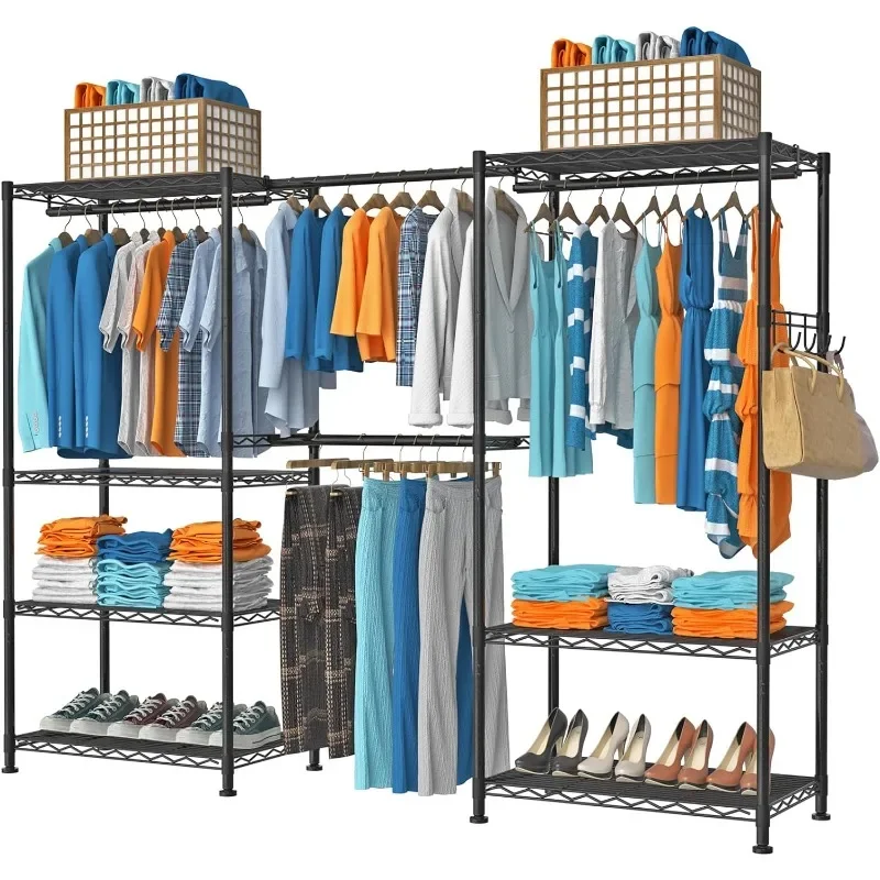 

Clothes Rack for Hanging Clothes, Adjustable Heavy Duty Clothing Rack with 4 Hang Rods & 7 Shelves, Load 800LBS