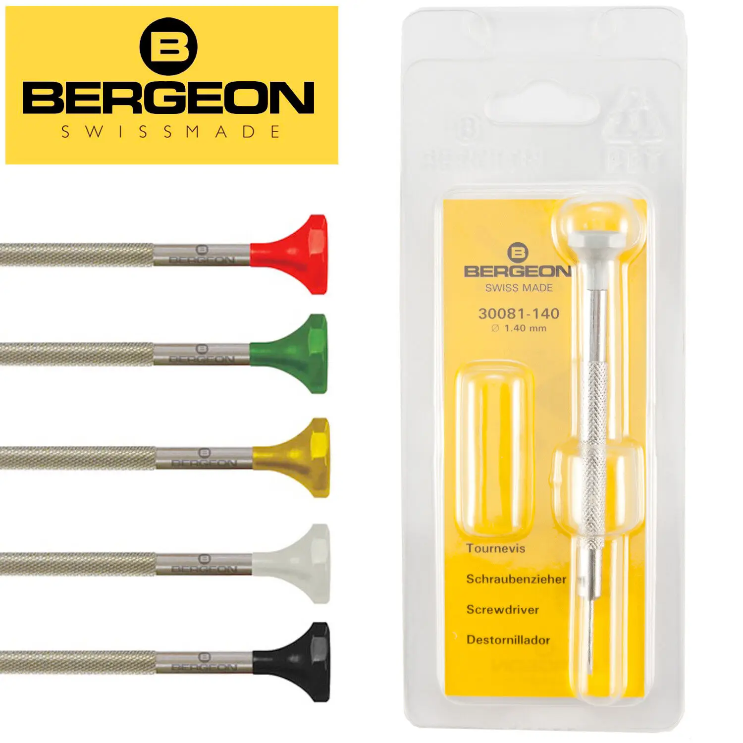 BERGEON 30081 Ergonomic Screwdriver Flat Head Stainless Steel Watchmaker Tools Swiss