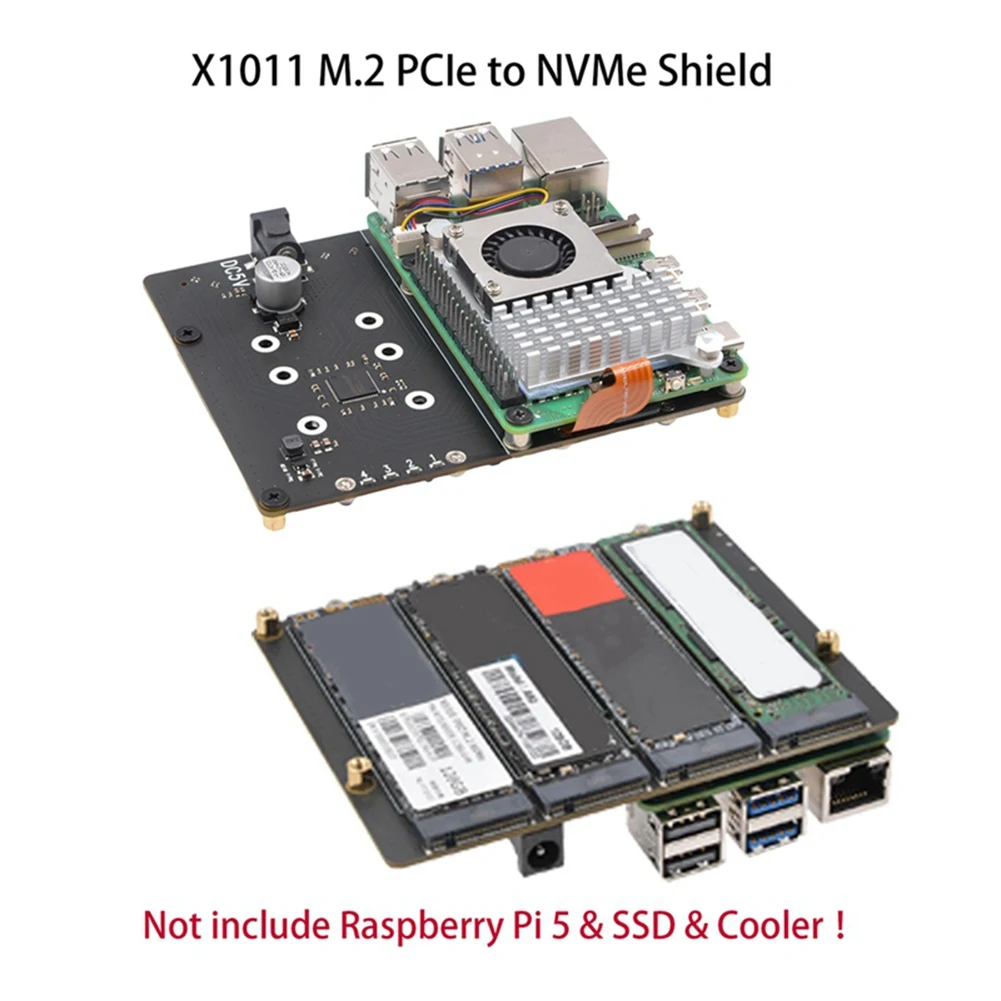 

Плата расширения A14M X1011 PCIe для M.2 NVMe SSD для Raspberry Pi 5, поддерживает 4 SSD для M.2 NVMe SSD форм-факторов 2280/2260/2242/2230