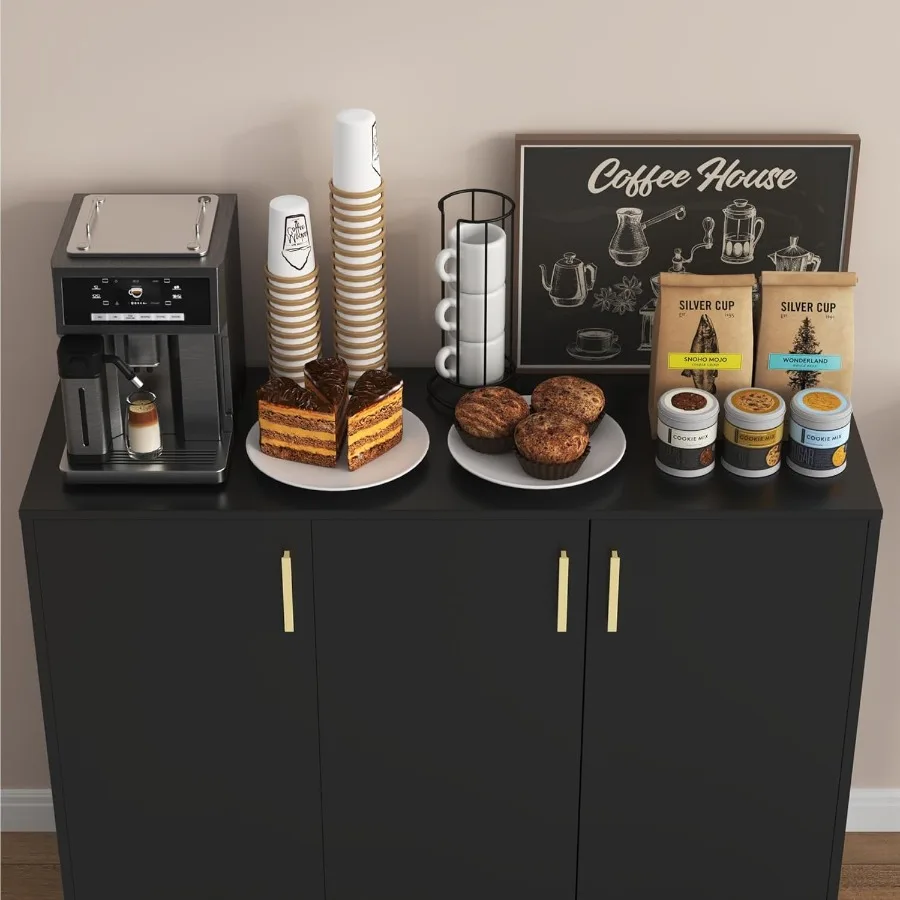 خزانة بوفيه مع خزانة تخزين مميزة مع أبواب وأرفف طاولة وحدة تحكم جانبية لبار القهوة الخشبي للمطبخ L