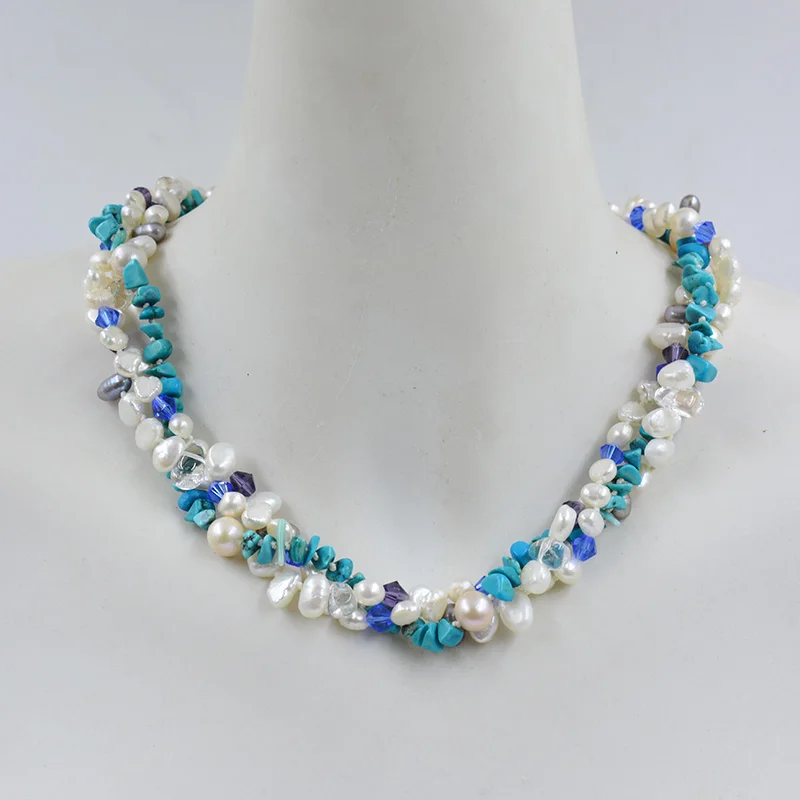 

3 strands of natural pearl semi precious stone crystal. Latest Design Women's Sports and Leisure Versatile Necklace Jewelry 19"