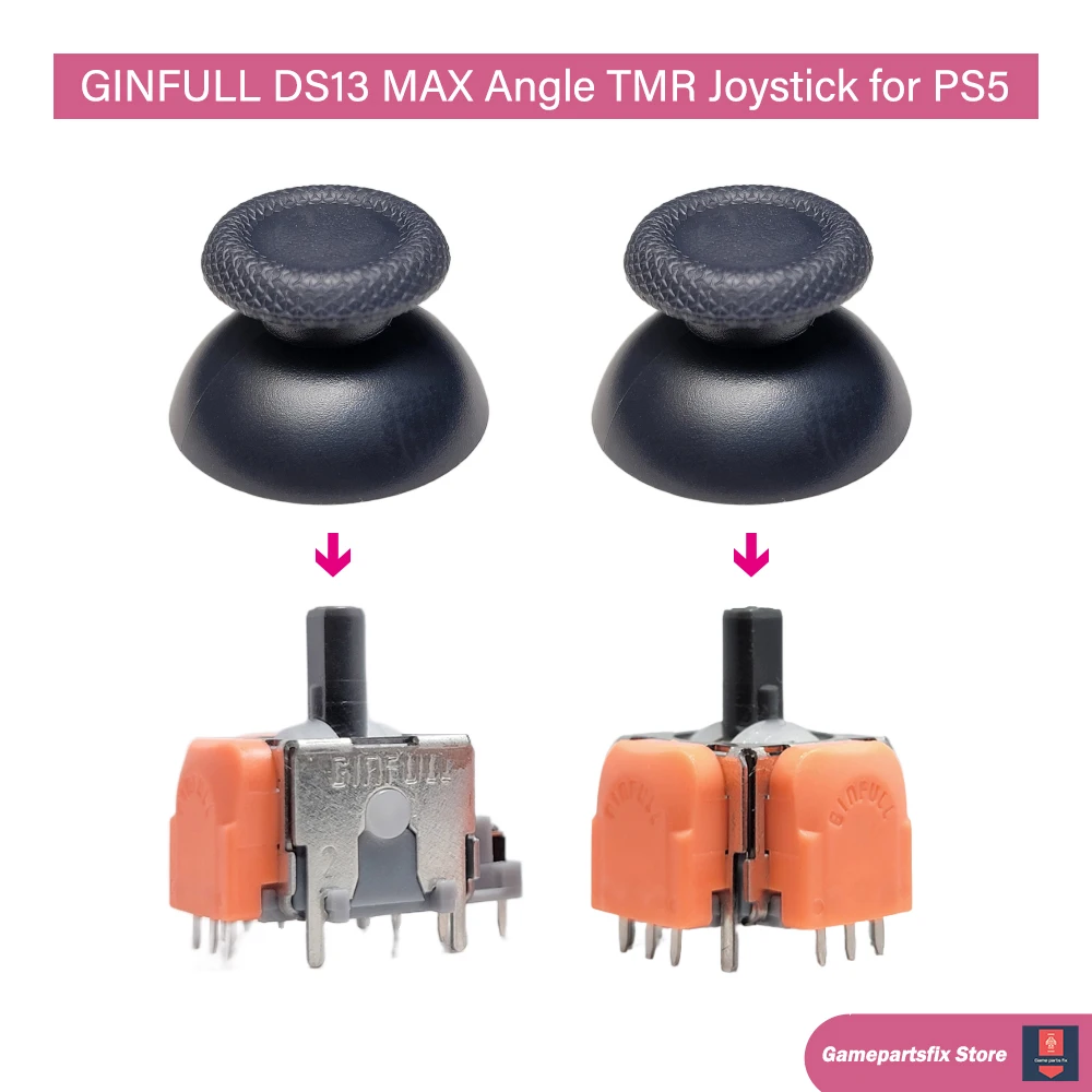 

DS13 MAX Angle TMR Joystick with Thumbstick Grip Cap for PS5 JinFull 2nd Gen Upgraded Tunnel Magnetic Resistance Hall Joystick