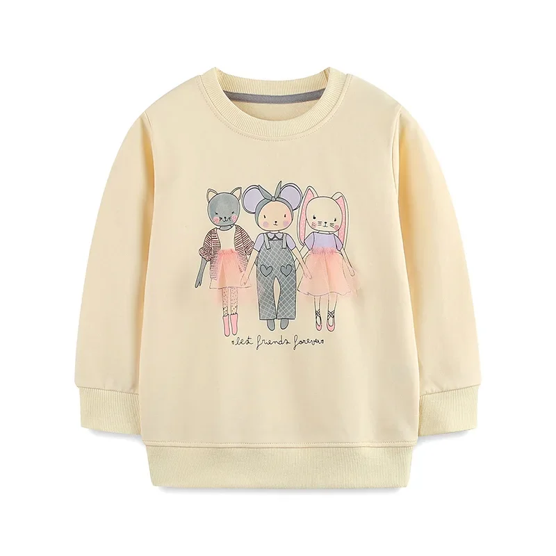 Girls 100% Cotton Pullover Tops Cute Animal Friends Print Hoodies Sweatshirts Crew Neck Long Sleeve Tops